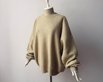 Vintage - 100% Pure Cashmere - Crew Neck Loose Fit Chunky Knit Jumper