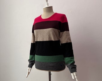 100% Pure Cashmere - Women's Stripe Color Block  Knit Sweater