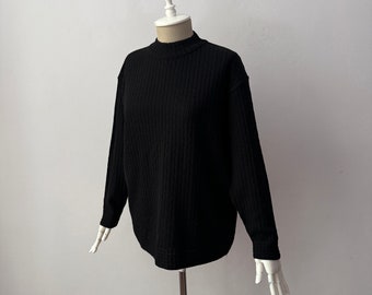 100% Soft Merino Wool - Women's Mock Neck Cable Knit Black Sweater