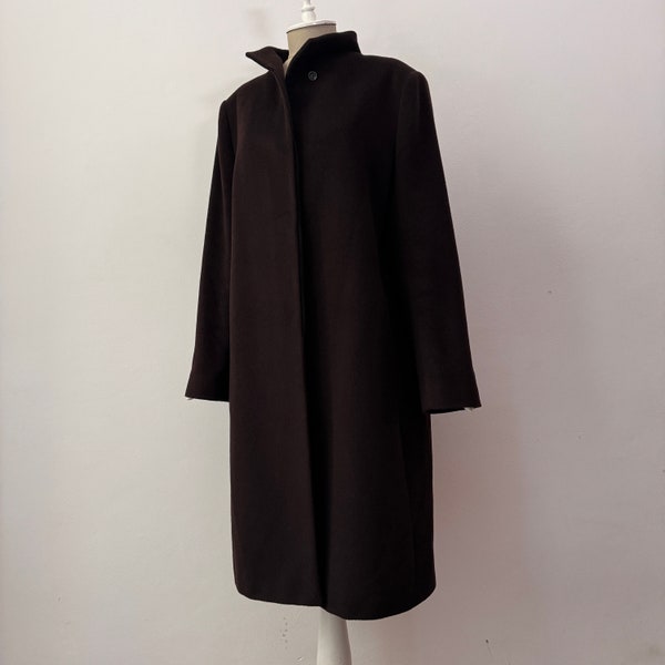 Soft Wool & Angora - Women's Single Breasted Dark Brown Minimalist Trench Coat Jacket