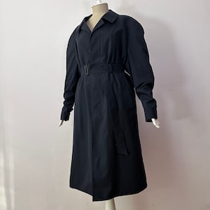 90&#39;s Vintage - Belted Trench Coat / Military Style Navy Blue Rain Jacket