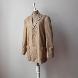 Vintage - 100 % cuir véritable souple - Veste blazer beige crème de coupe décontractée