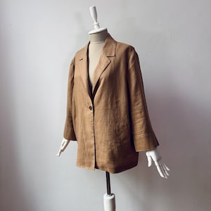 100% Linen - Women's Loose Fit Camel Brown Blazer Jacket