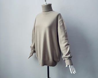 Vintage - 100% Pure Cashmere - Turtleneck Beige Knit Sweater