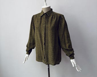 Vintage Jacques Fath - 100% Pure Silk - Women''s Relaxed Fit Shirt Blouse