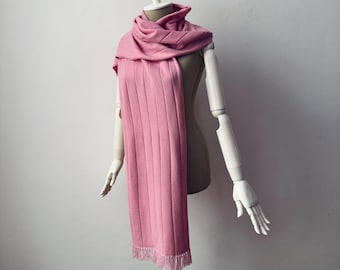 Vintage - 100% Pure Cashmere - Women's Pink Large Fringed Scarf
