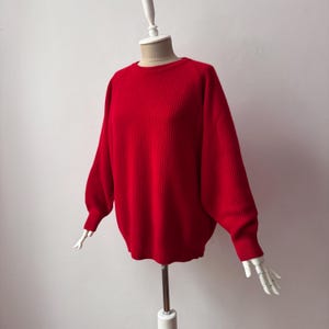 100% Pure Cashmere - Women&#39;s Crew Neck Loose Fit Chunky Knit Red Jumper