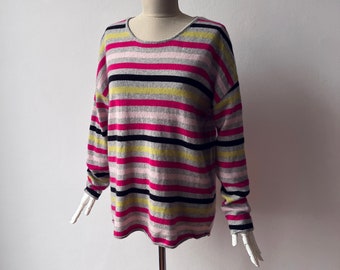 100% Pure Cashmere - Women's Relaxed Fit Multicolored Knit Sweater