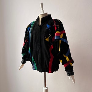 Vintage - 100% Real Leather Women's Oversized Multicolored Bomber Jacket