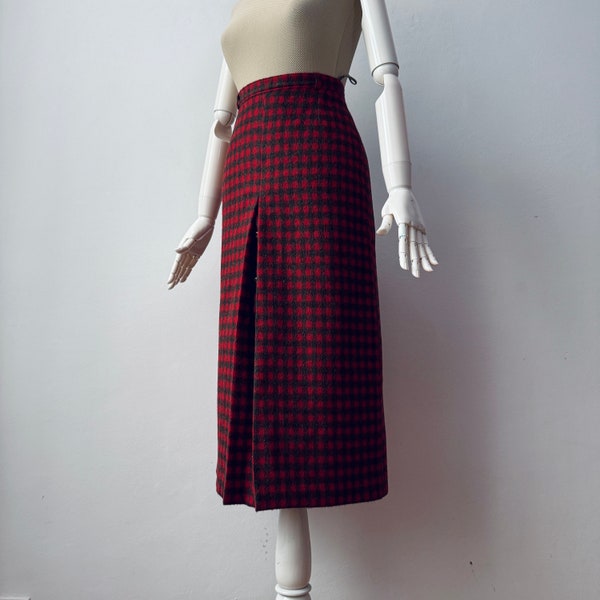 Vintage - Mohair Alpaca & Wool Blend - High Waist Plaid Pencil Midi Skirt