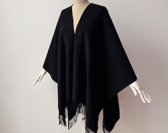 Soft Wool Blend  - Women's Fringe Black Cape