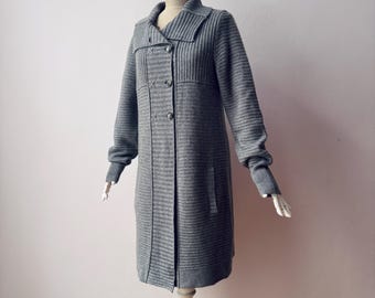 100 % cachemira pura - Chaqueta larga de punto grueso con cuello para mujer