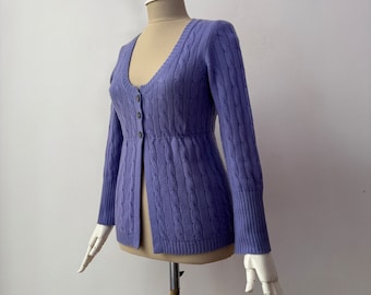 Vintage Andre Maurice - 100% Pure Cashmere Women&#39;s Cable Knit Blue Purple Cardigan