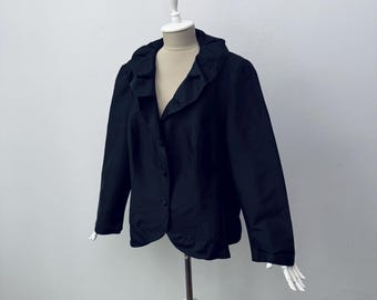 Vintage - 100% pura seta - Camicetta nera da donna con colletto e vestibilità comoda