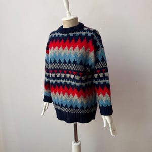 Vintage - 100% Reine Schurwolle - Damen-Pullover mit Rundhalsausschnitt