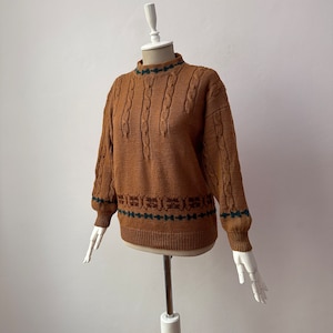 Vintage - 100% Wolle - Damen Mockneck Zopfstrickpullover