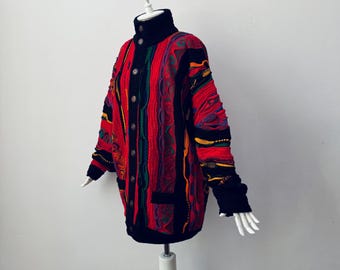 Vintage Coogi 3D Knit Cardigan Sweater Multicolor Mercerized