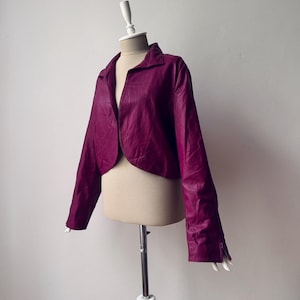 vintage - 100 % cuir véritable souple - Veste courte violette pour femme
