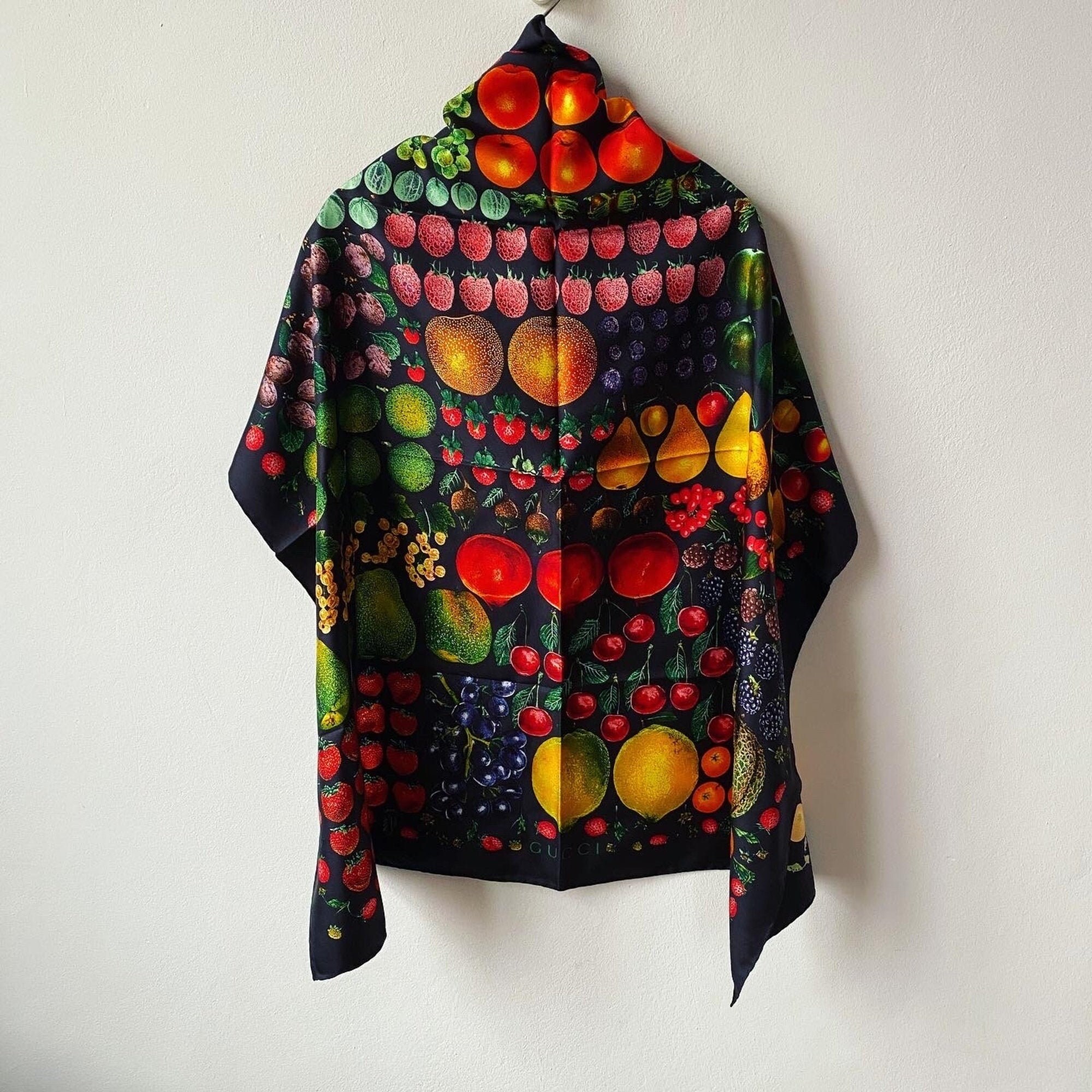 Vintage GUCCI Fruit Print Silk Scarf - Etsy