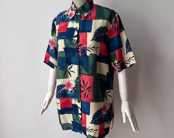 Vintage - Festival 100% Pure Silk Shirt / Multicolor Summer Women's Blouse