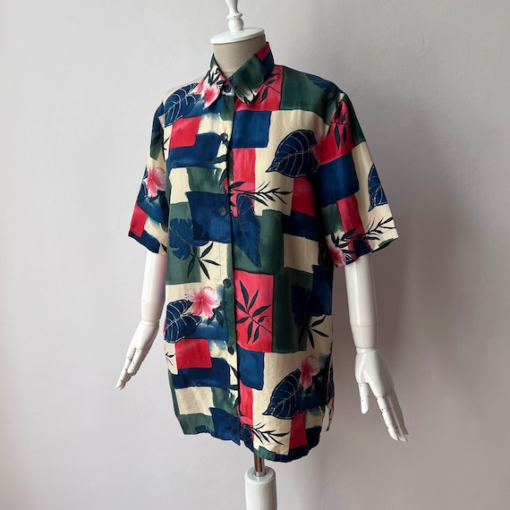 Vintage - Festival 100% Pure Silk Shirt / Multicolor Summer Women's Blouse