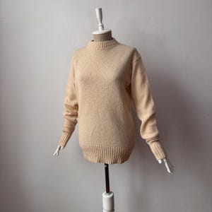 Vintage - 100% Pure Wool - Women's Mock Neck Cream Beige Knit Sweater