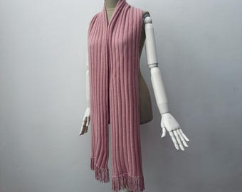 Vintage - 100% Pure Cashmere - Women's Dusty Pink Fringed Scarf