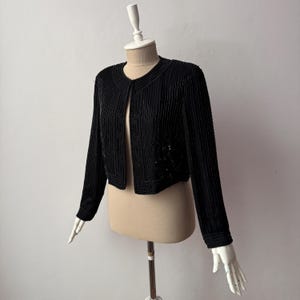 Vintage Silk Black Beaded Cropped Evening Jacket – Glamorous Art Deco Elegance