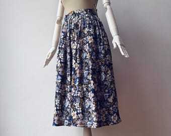 Vintage - Falda midi plisada de talle alto con estampado floral / Falda retro de corte A / Estilo cottagecore de jardín