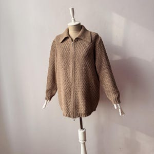 100% Pure Cashmere - Women&#39;s Folded Collar Chunky Knit Zip Up Cardigan Jacket