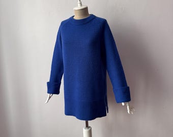 100% reiner Kaschmir - Damen Rundhalspullover mit lockerer Passform, langer Strickpullover