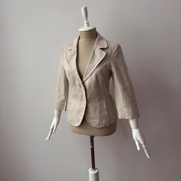 Vintage - 100% Linen - Women's Beige Summer Blazer Jacket