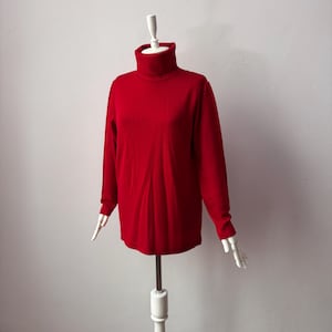 100% Merino Wolle - Lose rote Damen Rollkragen Strickpullover
