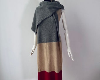 Soft Wool & Cashmere - Women's Color Block Large Knitted Scarf