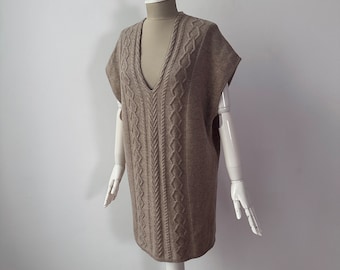 100% Pure Cashmere Women Long Oversized Knit Sleeveless Top Vest Sweater