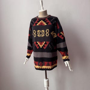 Vintage - 100% Cotton - Women&#39;s Loose Fit Multicolored Chunky Knit Sweater