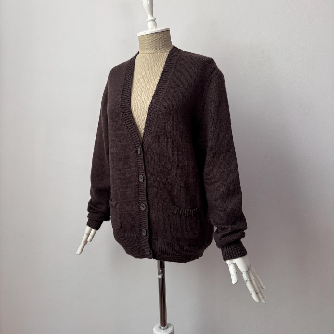 Fine Merino Wool 4-Bar Relaxed Fit V Neck Cardigan Women