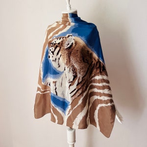 Vintage - Women 100% Silk Colorful Scarf / Tiger Printed Scarf