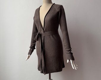 Soft Silk & Cashmere - Women&#39;s V-neck Belted Knit Cardigan Jacket