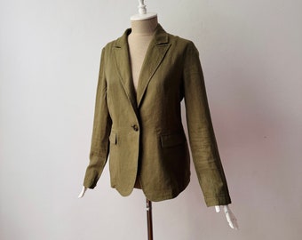 100% lino - Giacca blazer da donna dalla vestibilità comoda verde oliva