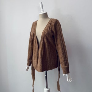 100% Pure Cashmere Women's V-neck Belted Wrap Cable Knit Cardigan image 6