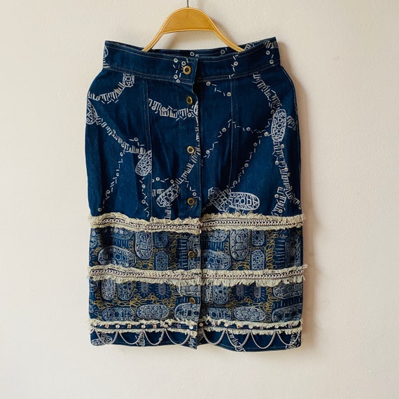 Vintage Zandra Rhodes High Waist Denim Skirt