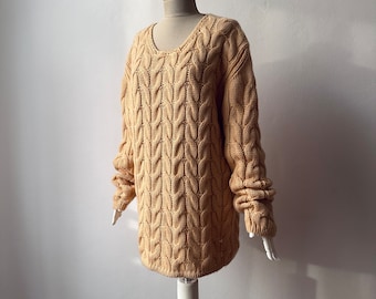 Vintage - AIDA BARNI - 100% Pure Cashmere - Women&#39;s Chunky Cable Knit Light Orange Sweater