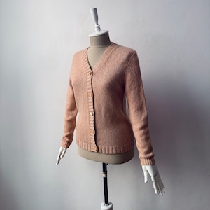 Vintage - 100% Pure Cashmere - Women&#39;s V-neck Beige Orange Knit Cardigan