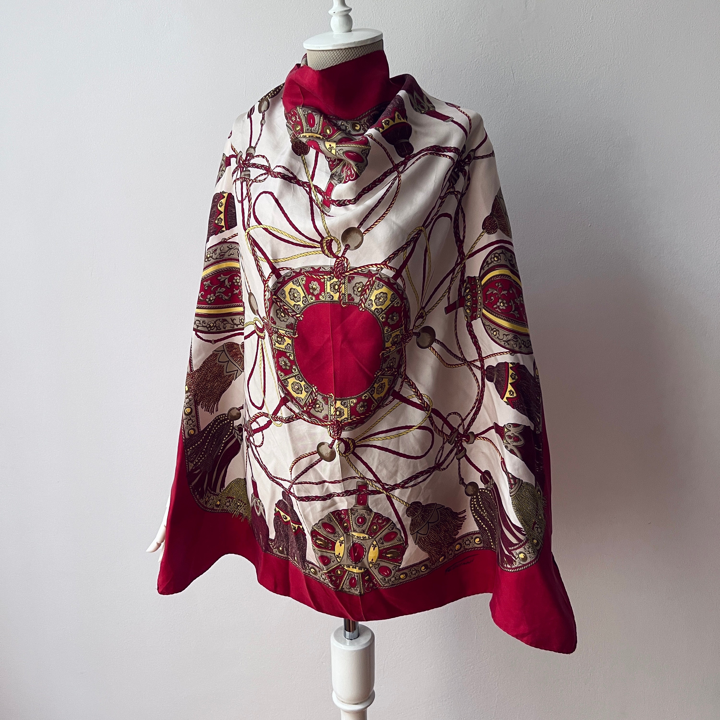 Foulard Vintage Feliciani En Soie - Fabriqué à La Main En Italie - Motif Géométrique Multicolore