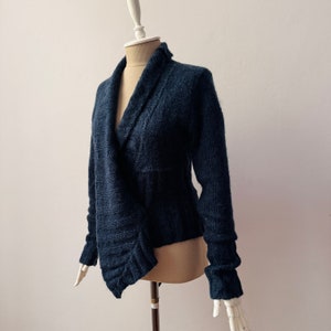 Mohair Wool Blend - Women's Collared Wrap Knit Cardigan Sweater