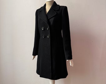 Vintage Luisa Spagnoli - 100% reine Wolle - Damen Zweireiher Jersey Strick Midi Trenchcoat Jacke