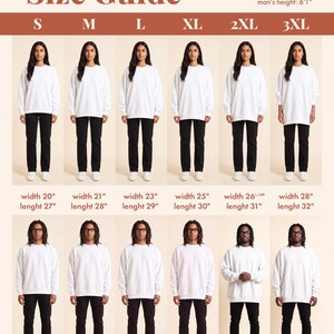May include: A Premium Sweatshirt Size Guide chart displaying white sweatshirts in sizes S through 3XL on two models. The chart lists widths from 20 to 28 inches and lengths from 27 to 32 inches, with reference heights of 5 feet 7 inches and 6 feet 1 inch.