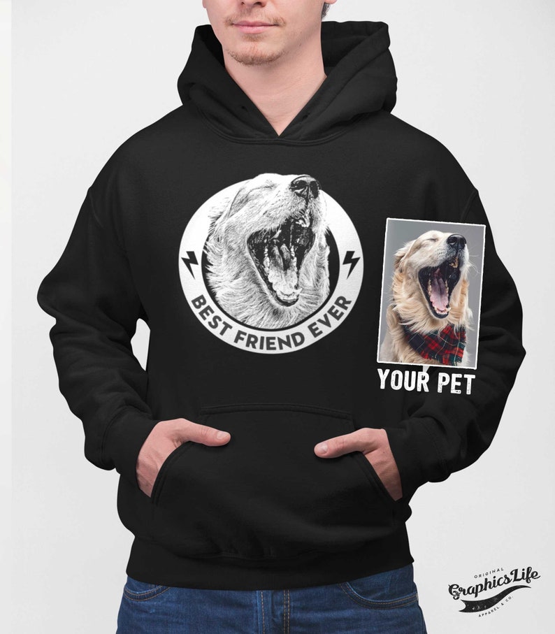 dog hoodie custom, cat hoodie, pet photo and name hoodie, dog lover gifts image 1