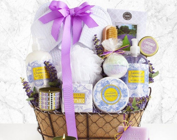 Women's Gift Baskets Spa Gift Basket for Her The Essence of Lavender Spa Gift Basket , Birthday Gift Basket for Her, Anniversary Gifts Women